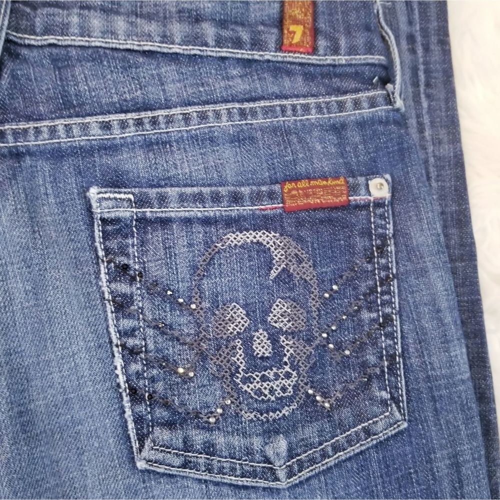 7 For All Mankind Skull Embroidered Pocket Jeans - Picture 2 of 8